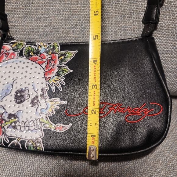 Ed Hardy Black Shoulder Bag with Skull and Floral Design - Picture 5 of 11